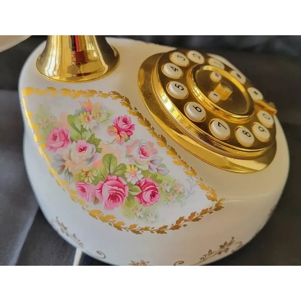 Vintage Style Decorative Push Button Telephone with Floral Design - Picture 8 of 12
